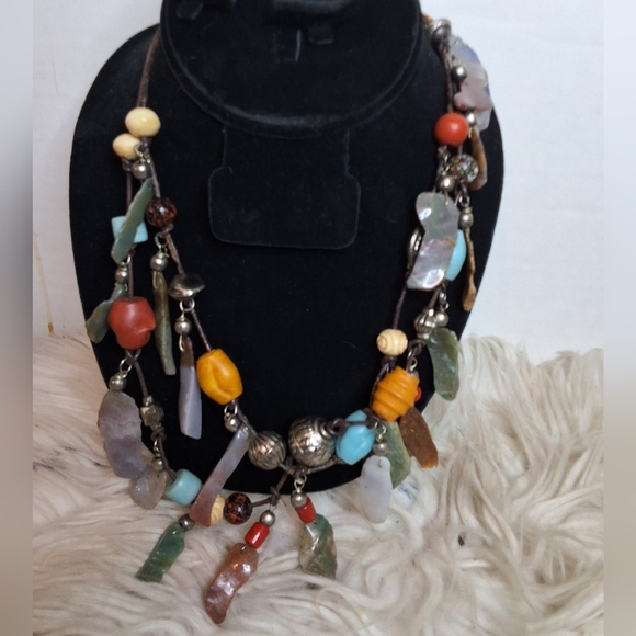 Hand Crafted Jewelry - Artisan Handcrafted Double Strand Festival Necklace In Agate And Jaspers